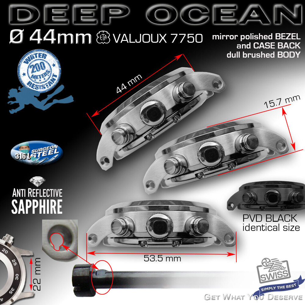WATCH CASE DEEP OCEAN FOR MOVEMENT ETA VALJOUX 7750, ST-ST, 44 MM, SUBMARINE
