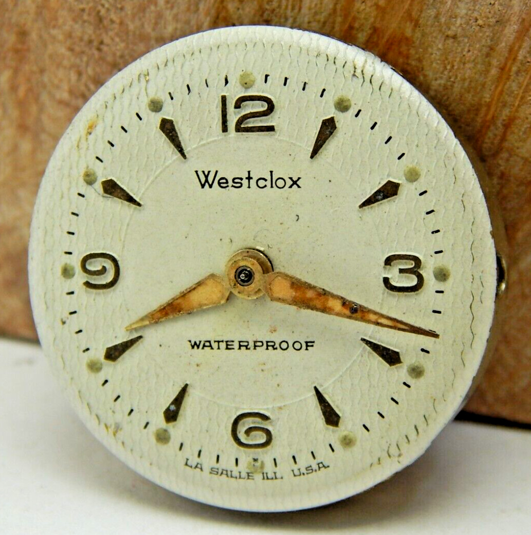 Vintage Westclox W4 men’s wrist watch movement with dial and hands USA Made