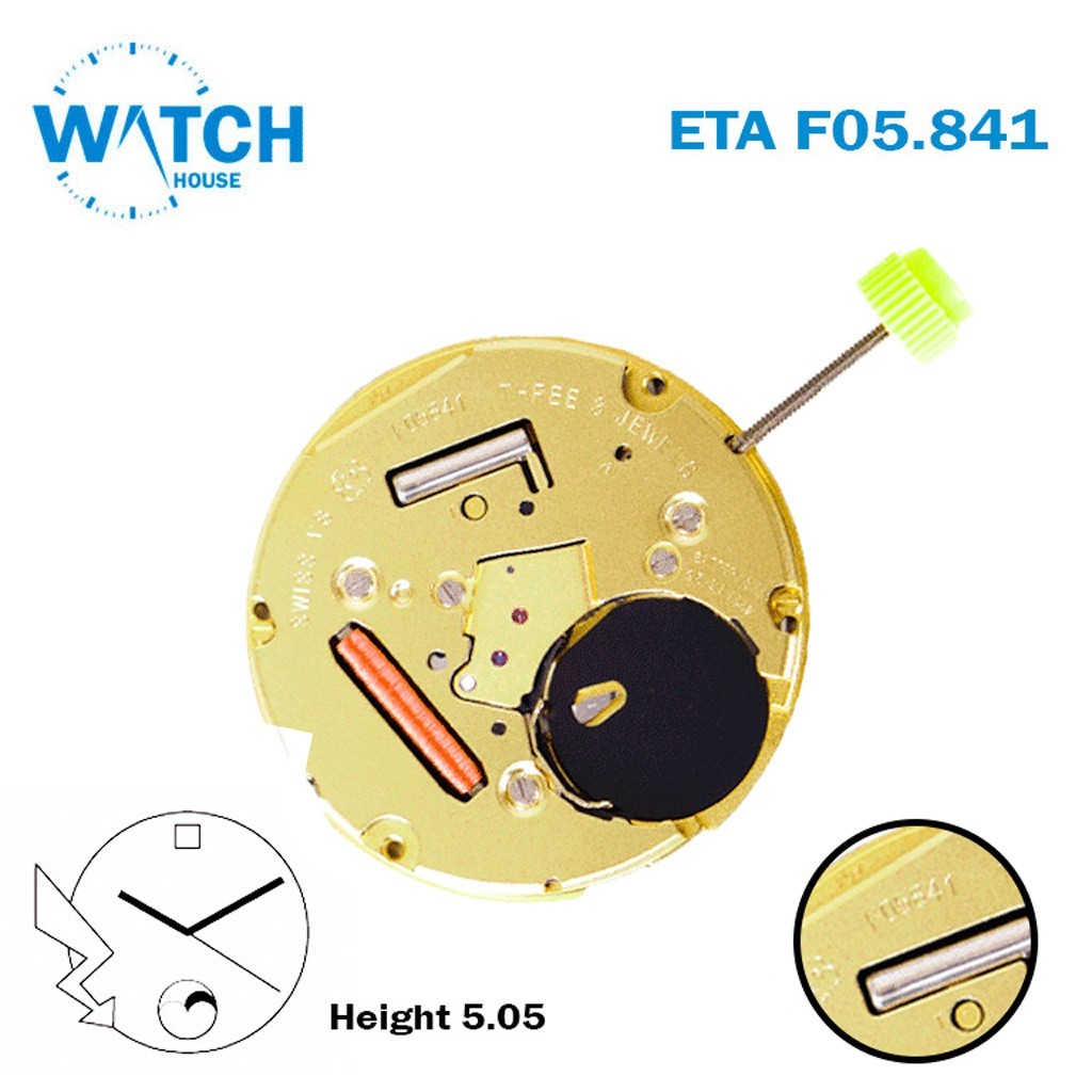 ETA F05.841 Swiss Movement-3 Hands-White Date Disk At 3-Height:5.05mm-Moon Phase