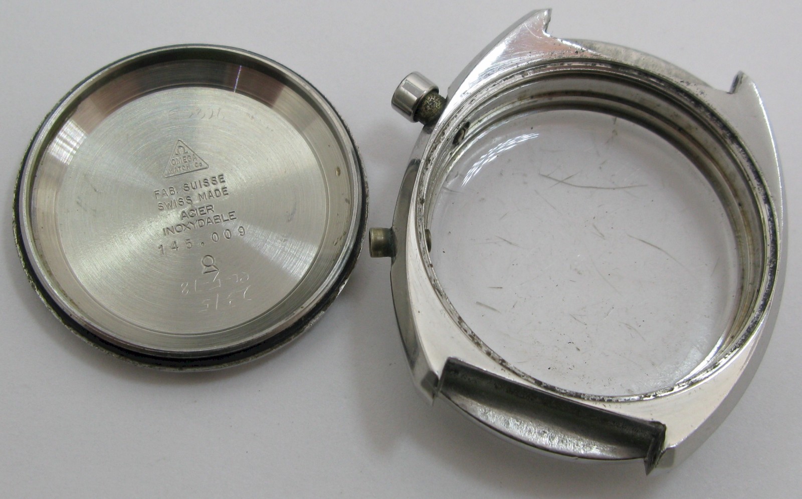 Omega Seamaster Chronostop Watch Case 145.009 in s. steel diameter 34.4 mm