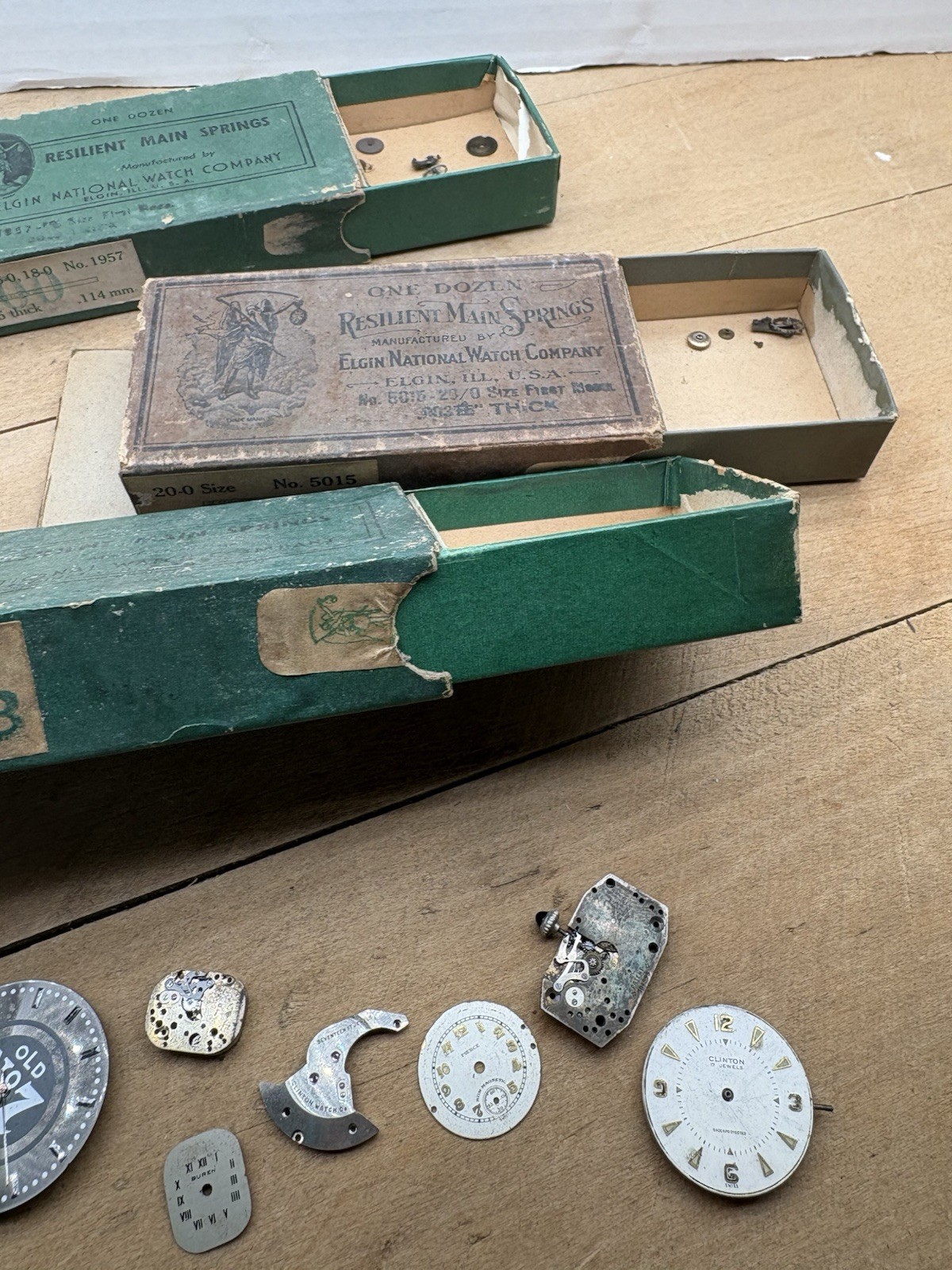 1940s ELGIN Watch Boxes & Buren Pierce Faces/Parts Restoration Jeweler’s Estate