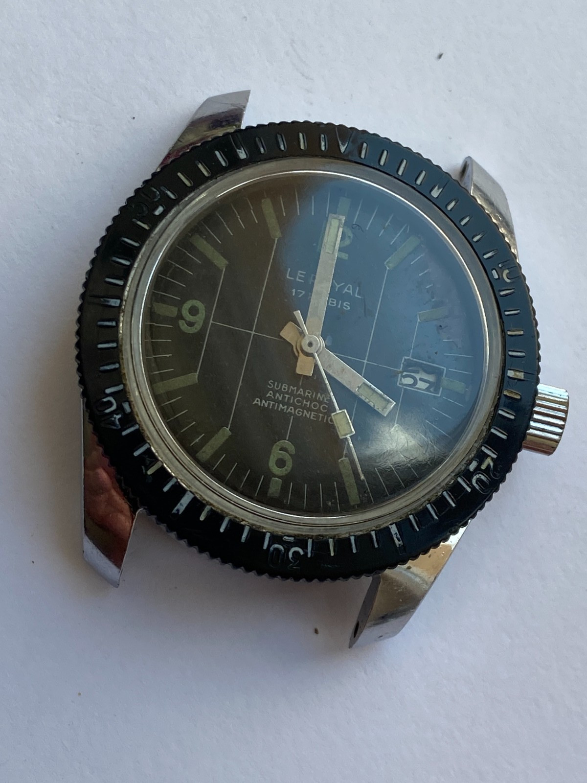 VINTAGE MEN WRIST WATCH SALE FOR PARTS LE ROYAL DIVER SUBMARINE 17 RUBIS