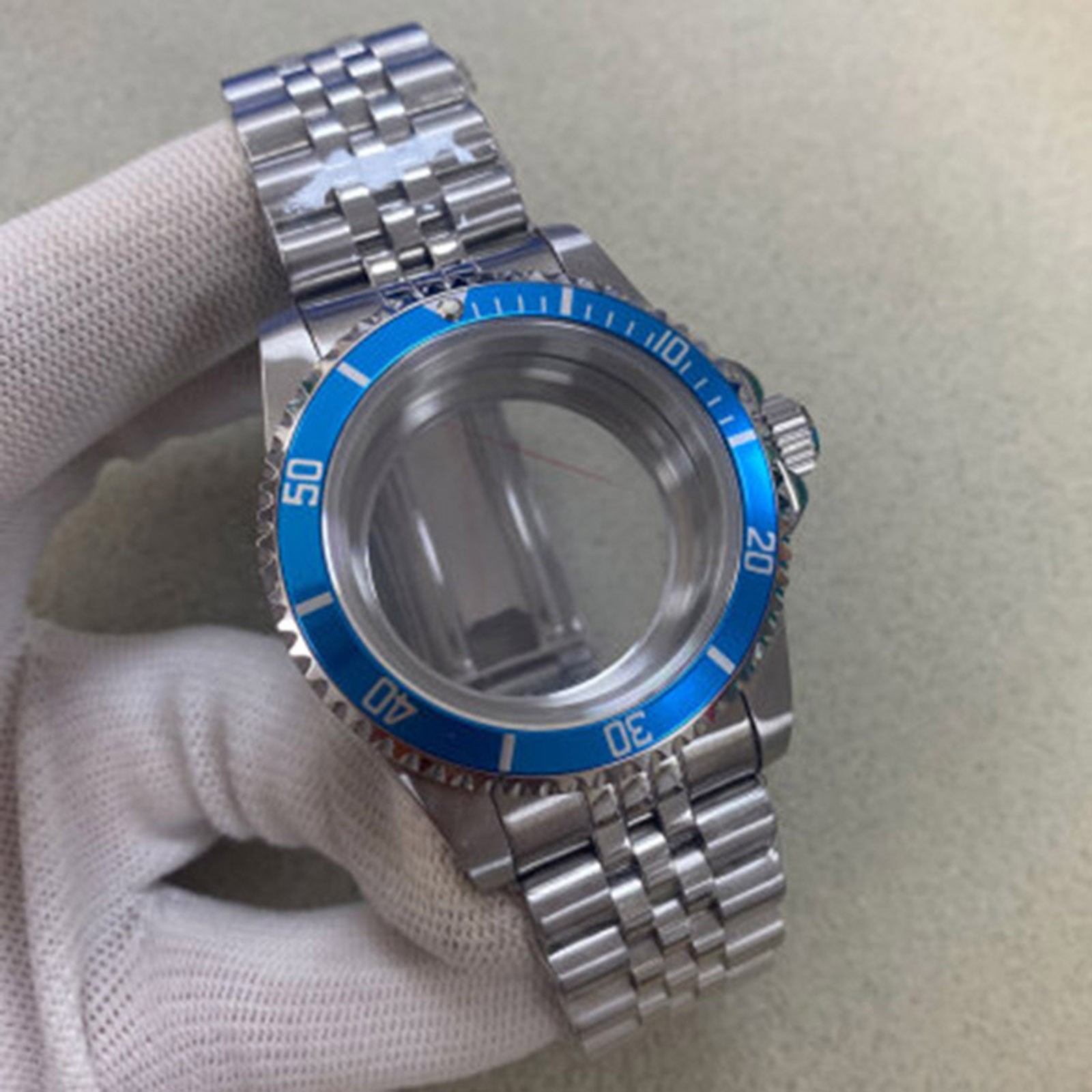 39.5MM Watch Case+Vintage Flat Glass Transparent Bottom+Strap for NH35 Movement