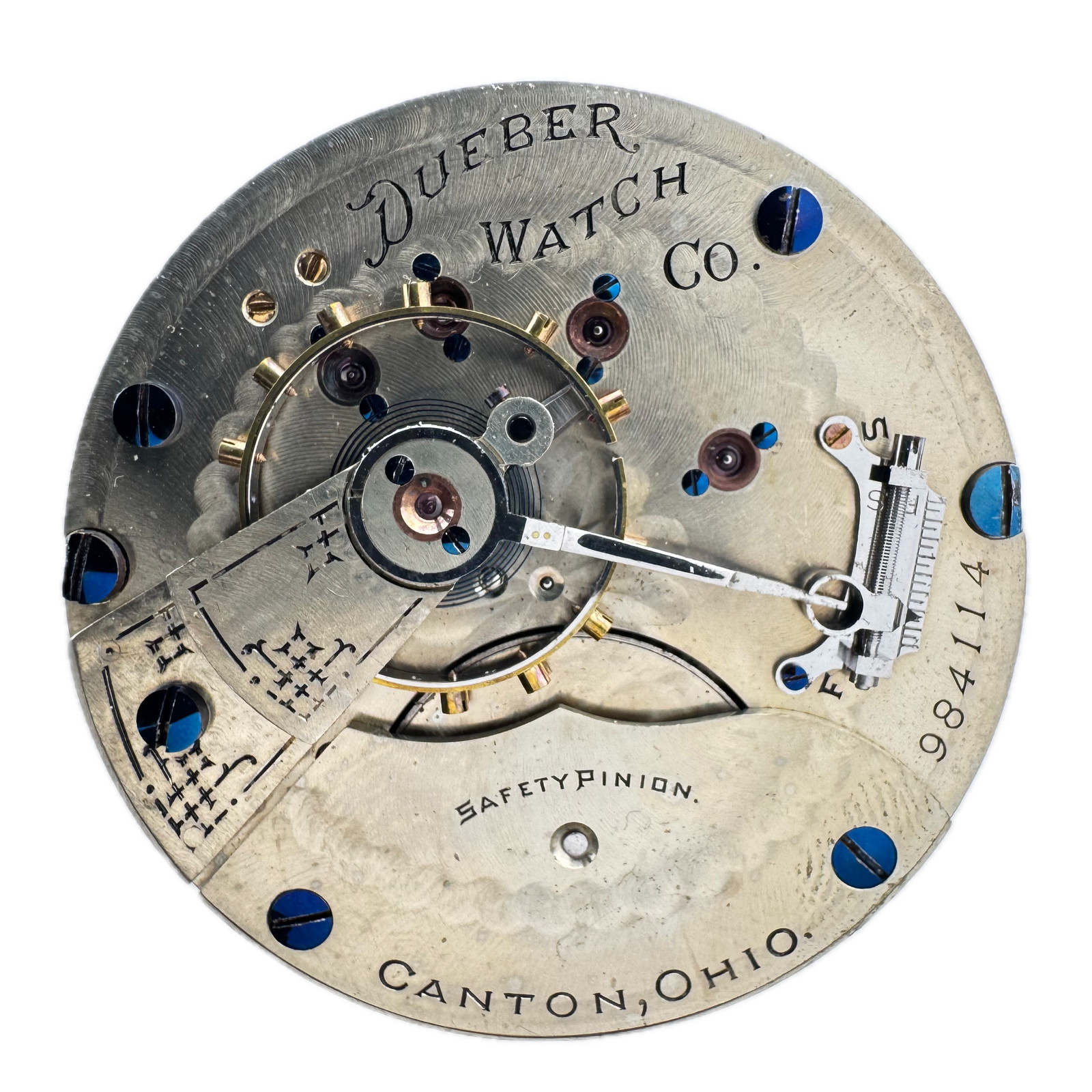 Antique 18s 1896 Hampden Roman Hunter Pocket Watch Movement Dueber Watch Co. 15J