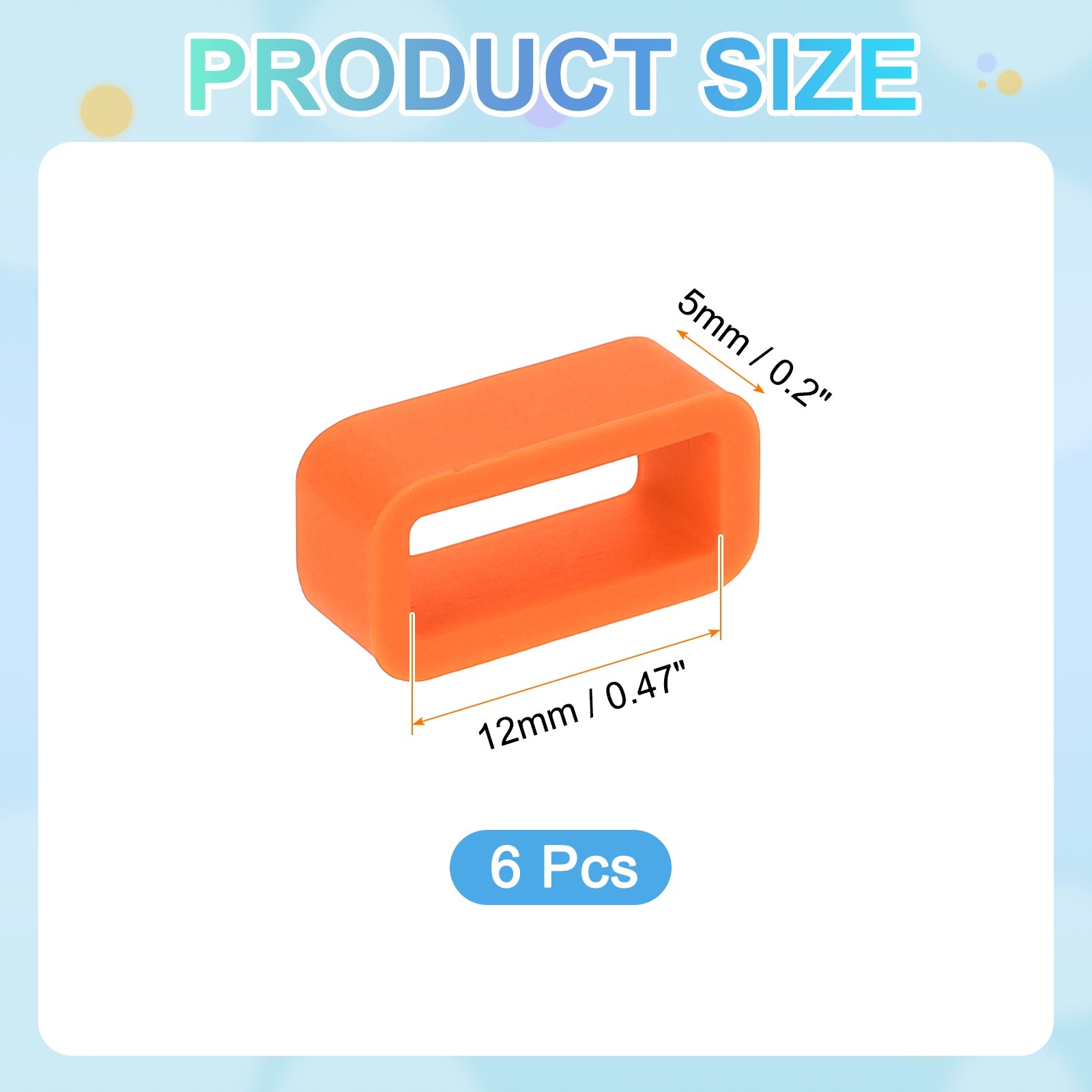 6pcs 12mm Silicone Watch Band for Watch Band Loop, Orange