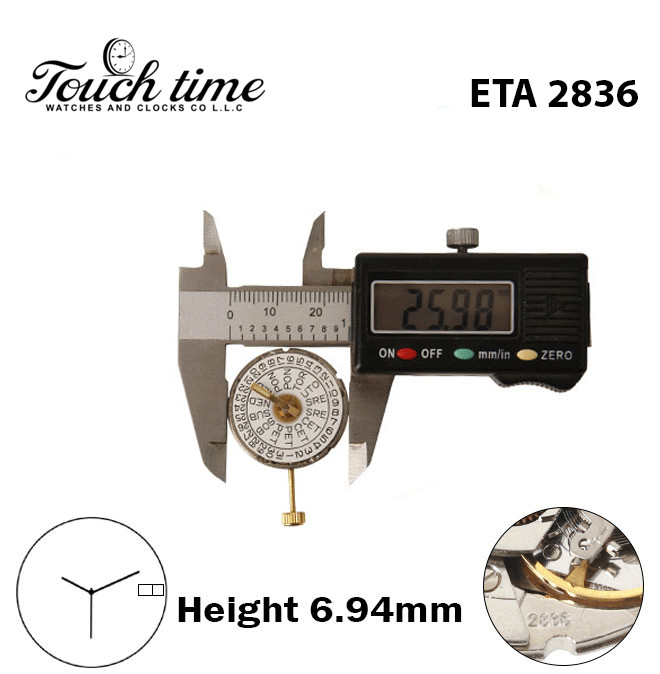 ETA 2836-Bucherer-Swiss Movement-White Date/Czech Day Disk At 3-H:6.94mm-3 Hands