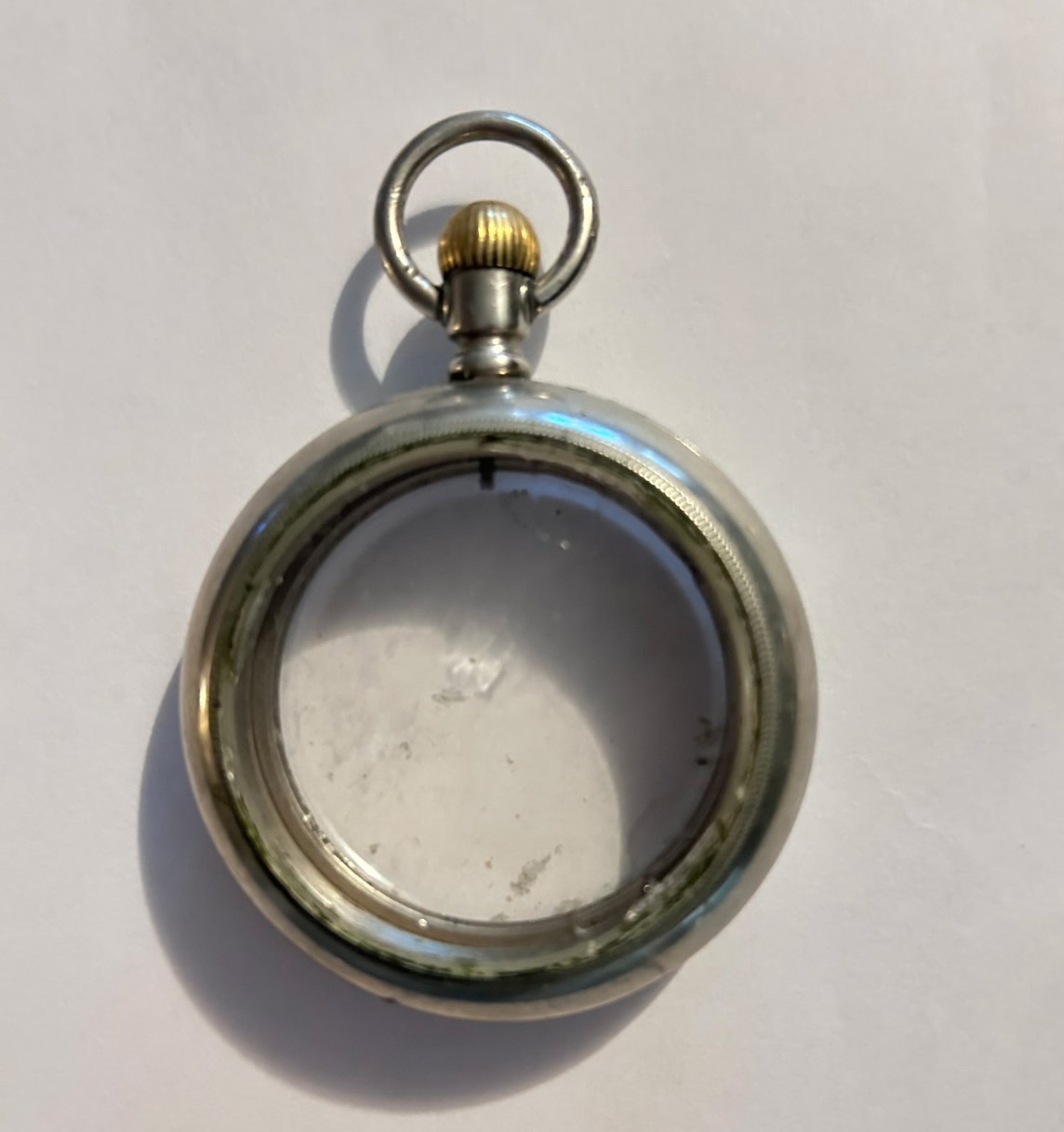 Metal Pocket Watch Case Frame w/ Crown Loop/Bail No Movement. 50mm.