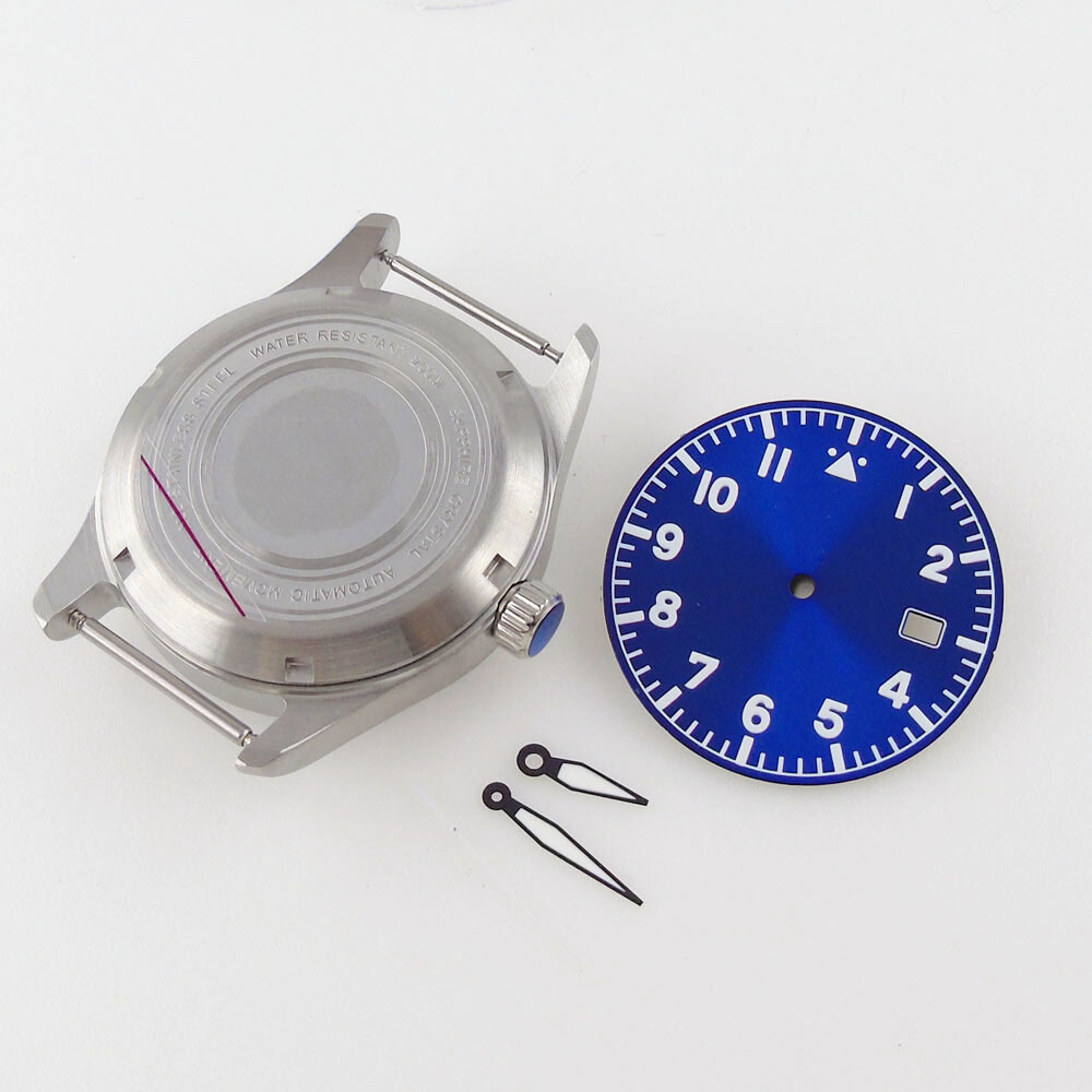 20ATM 39mm Brushed Watch Black Blue Case Dial Hands fit for NH35A Sapphire Glass