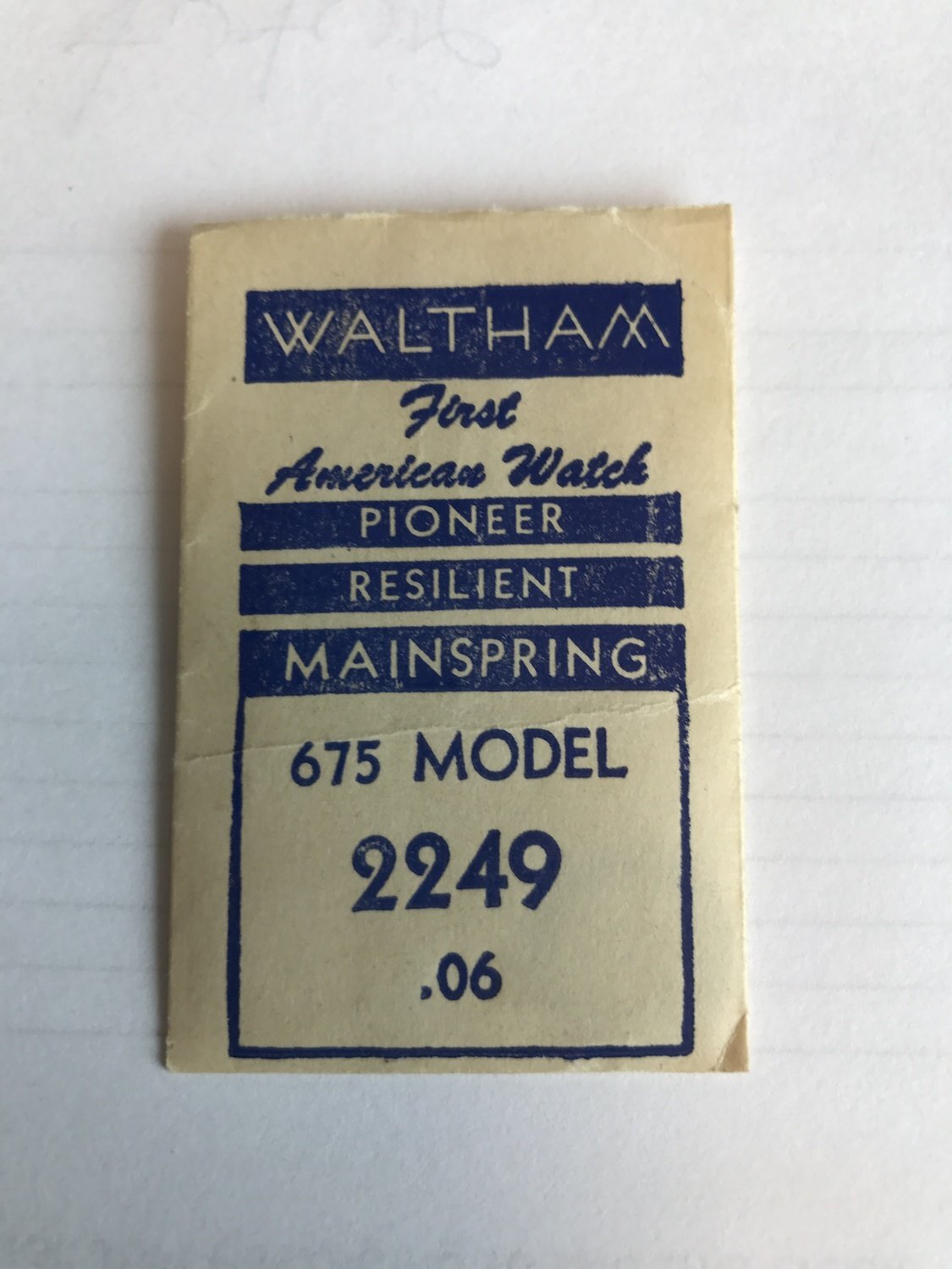 Waltham Factory Mainspring for 6¾ ligne Model 675 Factory No. 2249 – Steel
