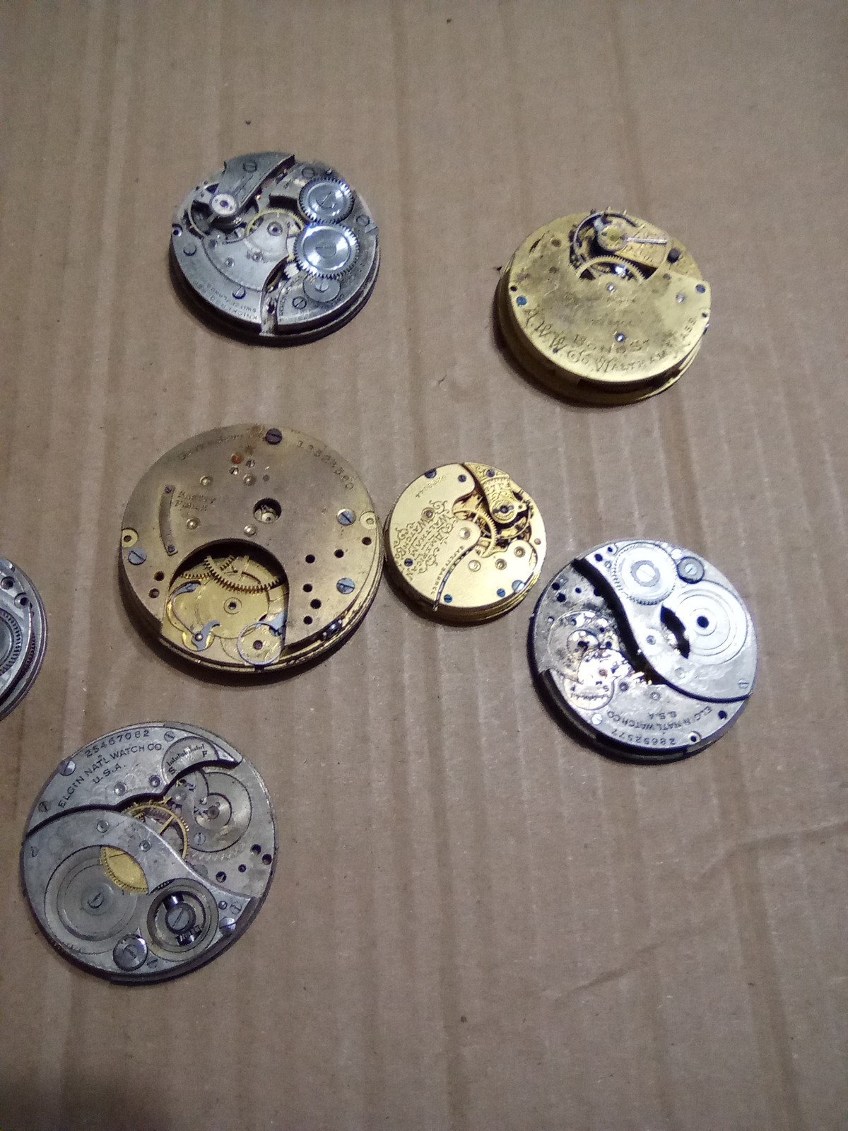 VTG Elgin,Waltham,Nickerbocker Pocket Watch Movements Parts Repair Lot Of 9