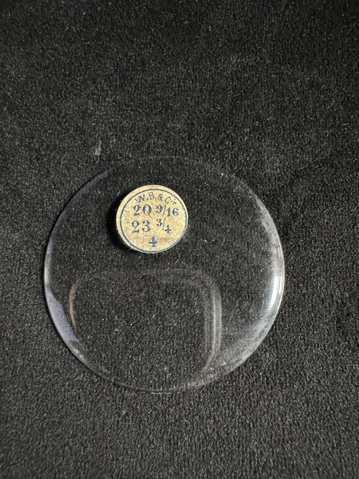 Vintage W.B. & Co Round Glass Pocket Watch Crystal 20 9/16, 23 3/4, 4