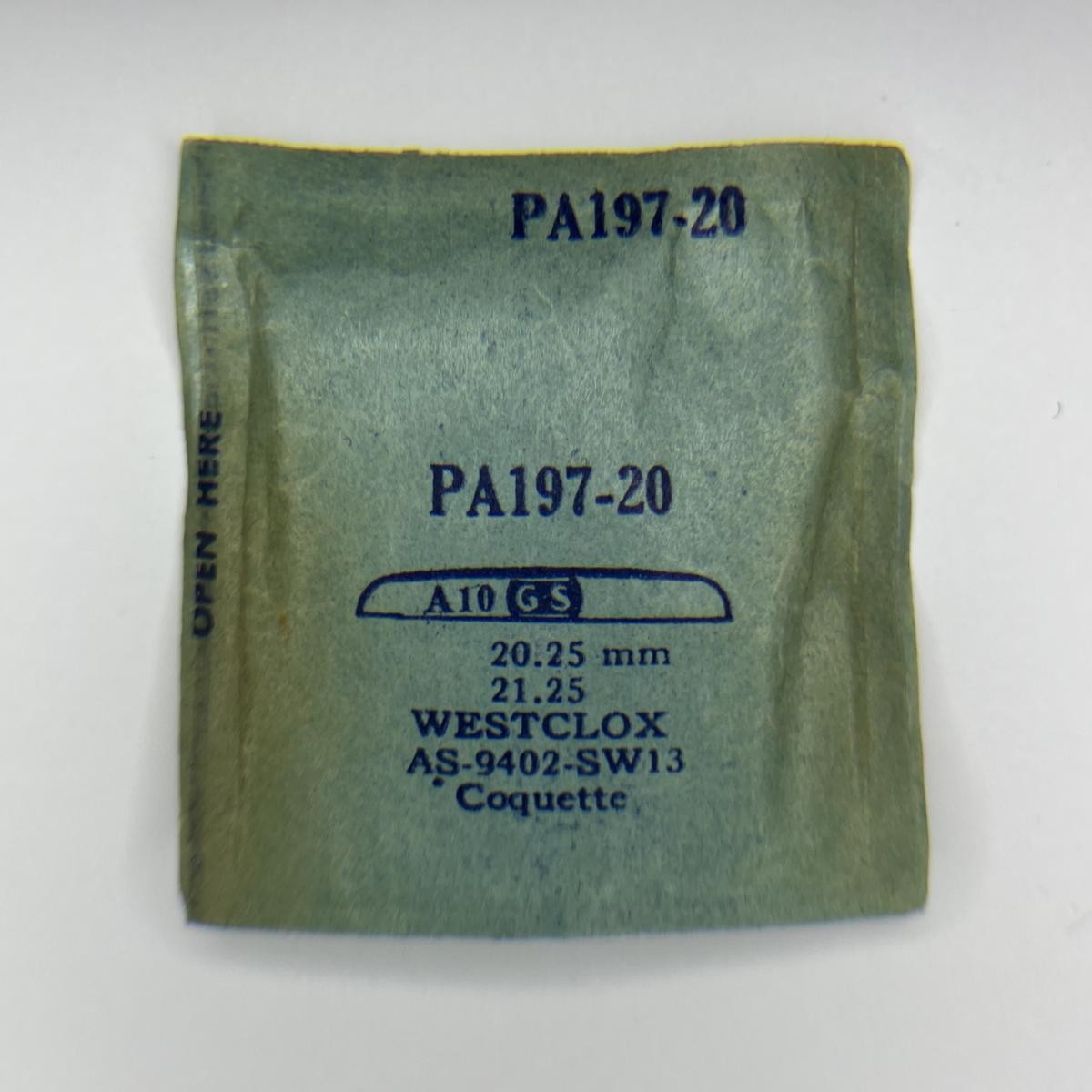 GS PA197-20 Watch Crystal – Fits Westclox AS-9402-SW13 Coquette – 20.25 x 21.25