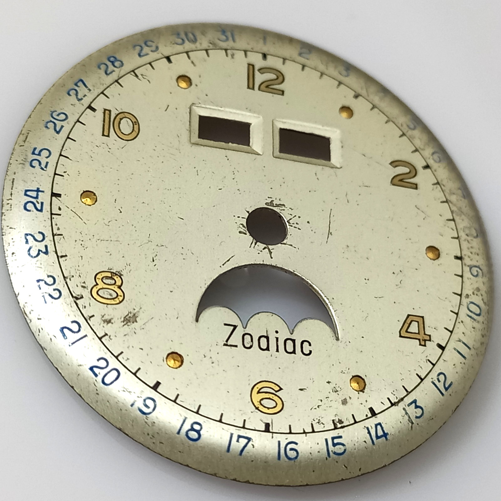 Vintage Zodiac Triple Date Moonphase Watch Dial – Caliber 12S – 29.3mm – Parts