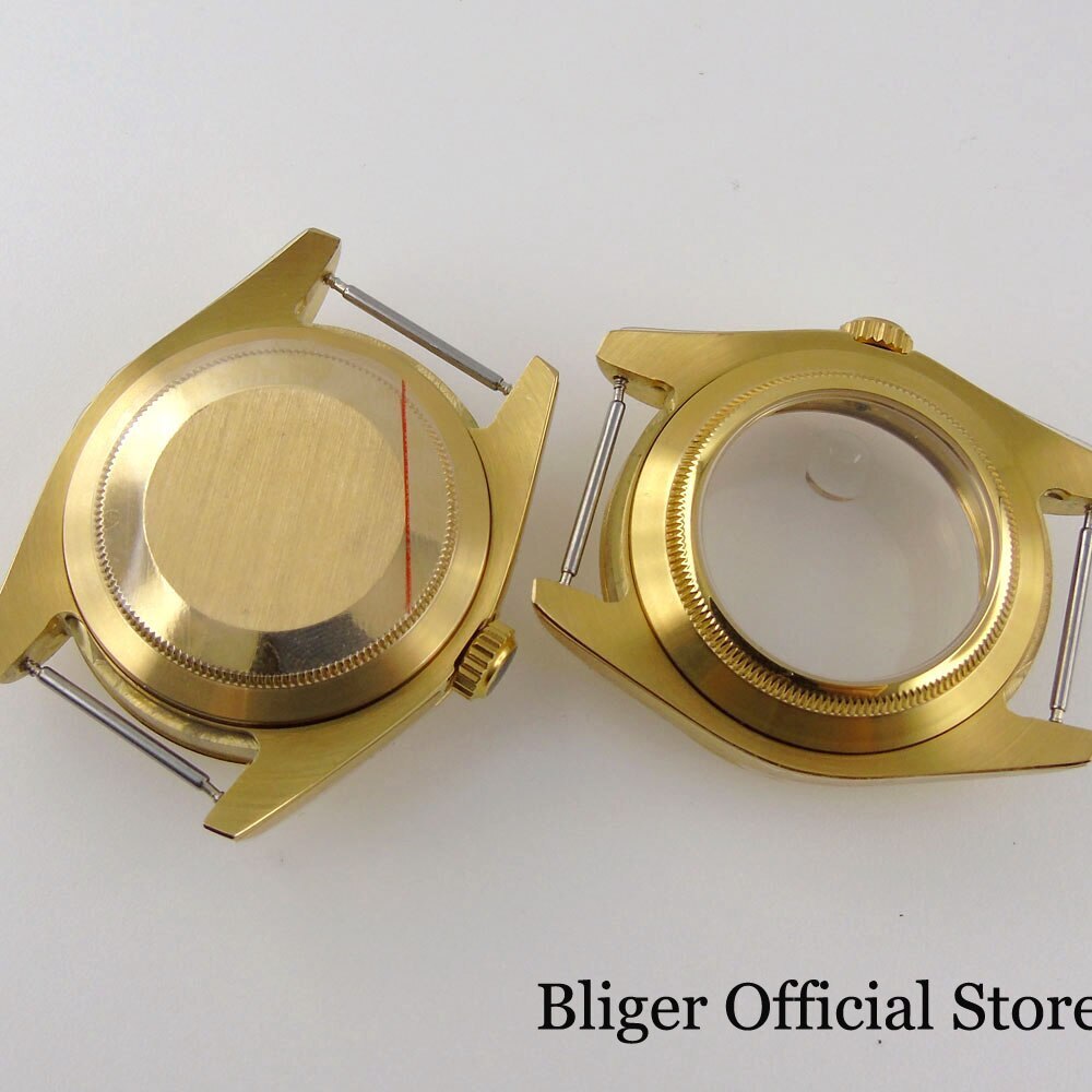 39mm Watch Case fit NH35A ETA 2824 MIYOTA PT5000 Gold Coated Polish Fluted Bezel