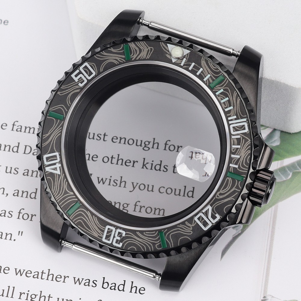 PVD Black 40mm Dive Watch Case SUB Style Sapphire 10ATM For SII NH35 34 Movement
