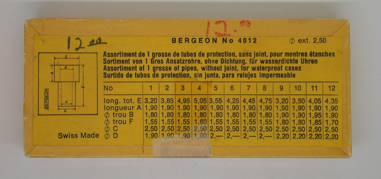 WATCHMAKERS – BERGEON ASSORTMENT OF CASE TUBES # 4012 – 37MR38