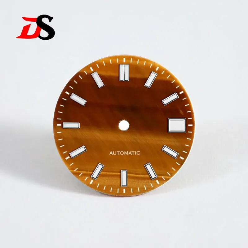 DS Natural Yellow Tiger’s Eye Stone Mod Dial NH35 Blue Lume Support Custom Logo