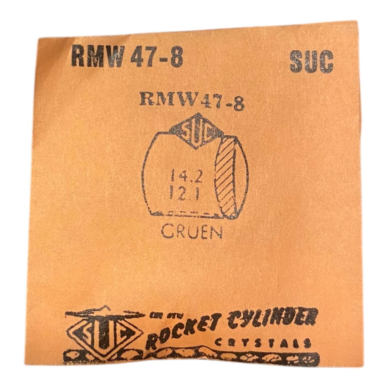 SUC RMW47-8 RMW 47-8 Watch Crystal 14.2×12.1 mm NOS Part Rocket Cylinder Gruen