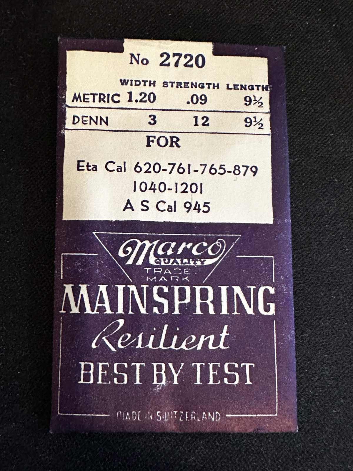 Marco Mainspring No. 2720 for ETA 620, 761, 765, 879, 1040, 1201, AS 945 – Steel