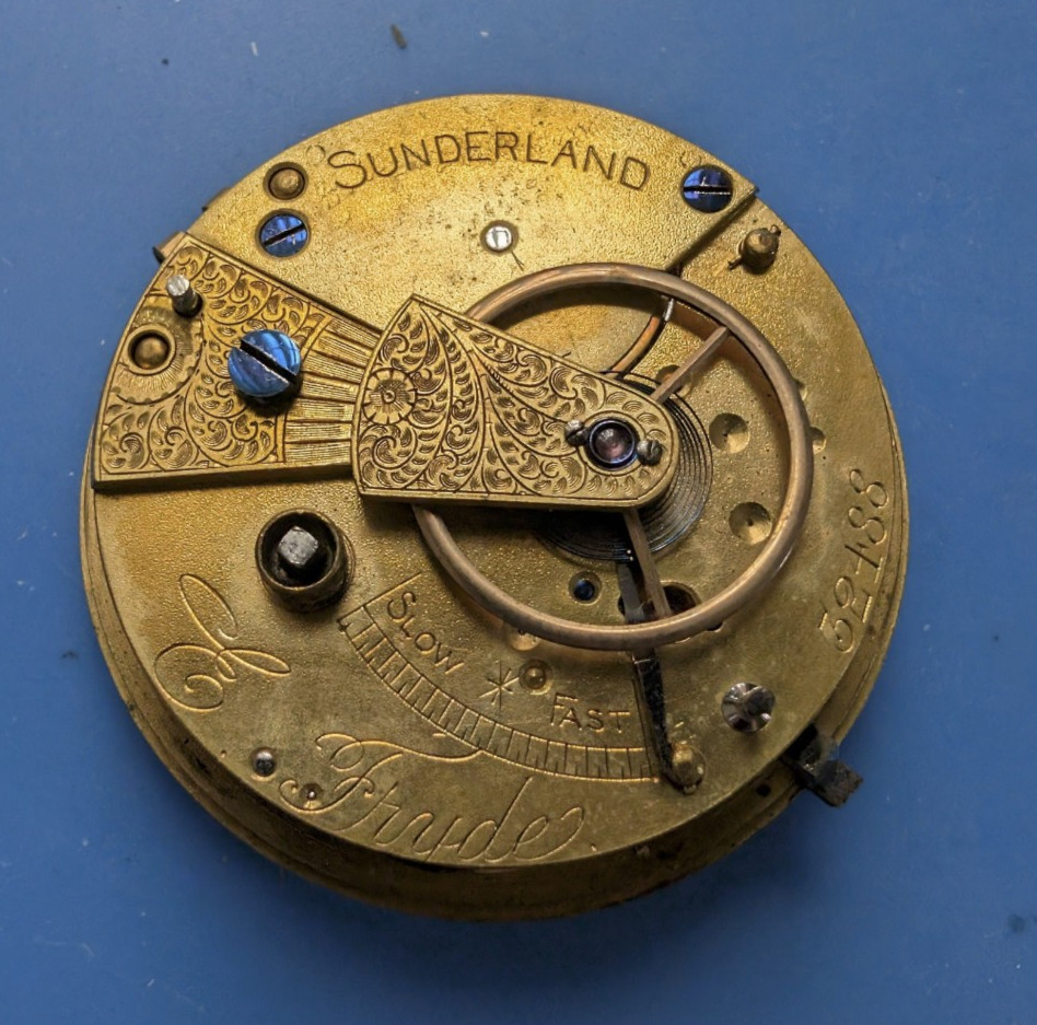 VINTAGE 44MM SWISS E. FRYDE FUSEE KEY WIND POCKET WATCH MOVEMENT NOT RUNNING