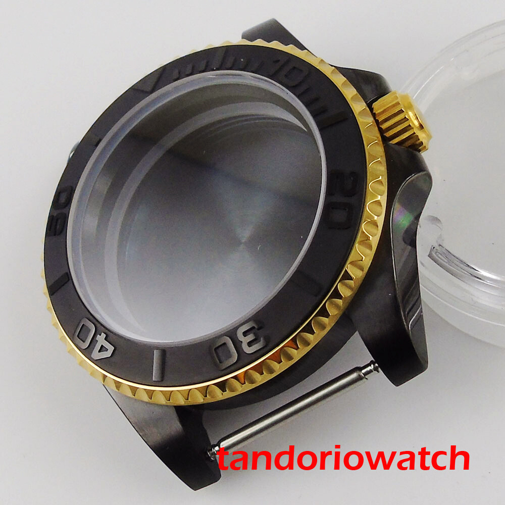40mm Watch Case Fit NH34A NH35A NH36A Gold Plated Auto Black PVD Sapphire Glass