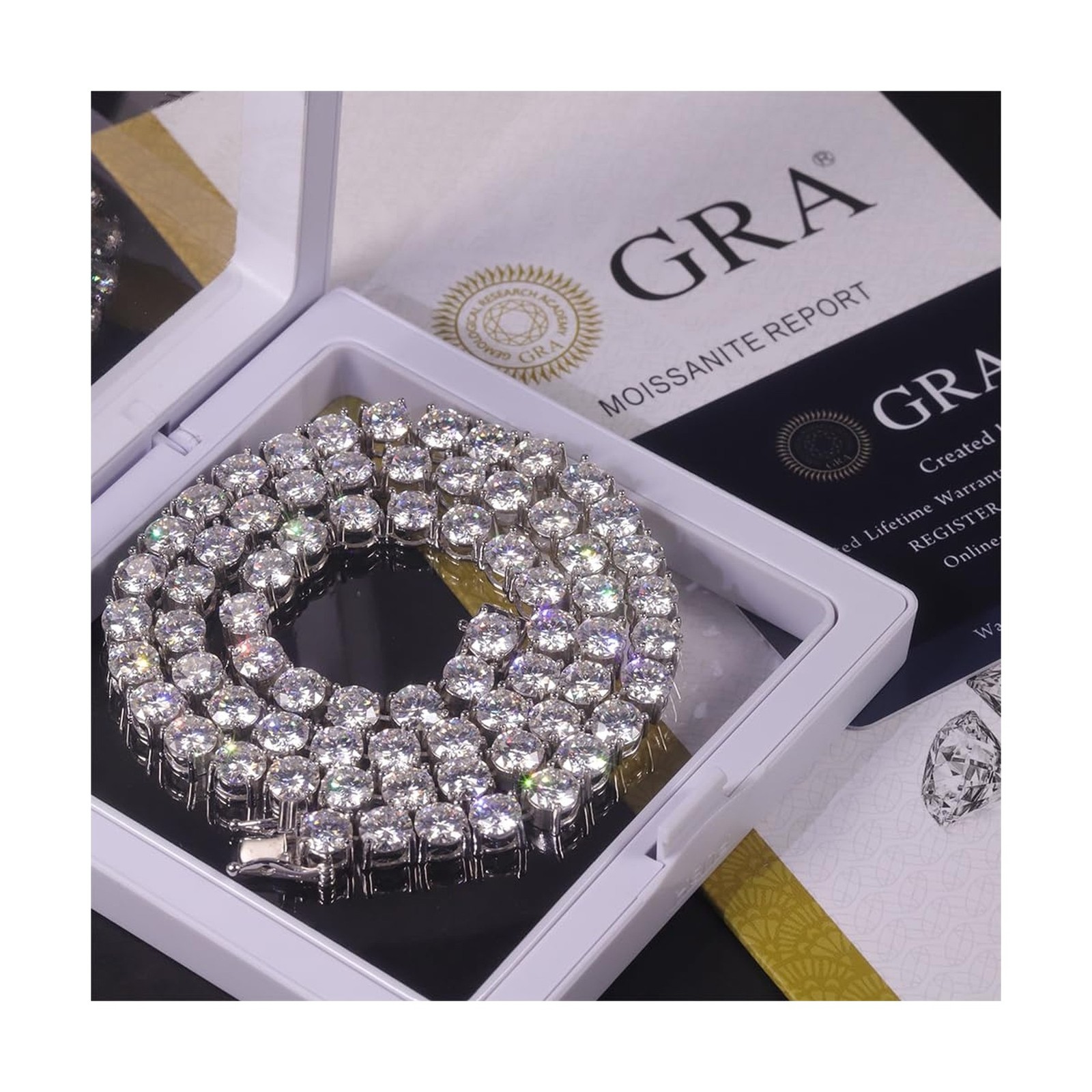 Gem’s Beauty Moissanite Tennis Necklace 3mm-5mm 925 Silver D Color Round Cut …