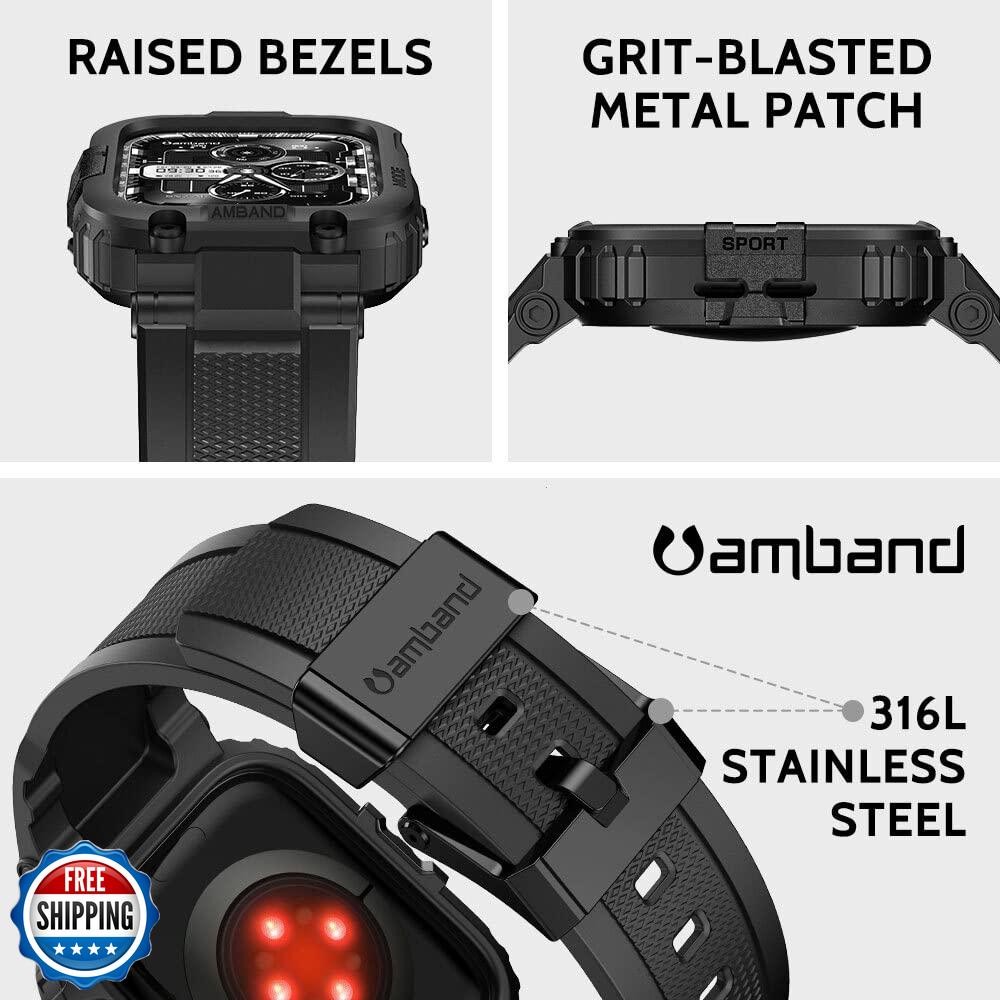 amBand Bands Compatible with Apple Watch 9/8/7/SE (3/2/1)/6/5/4 45mm/44mm Cas