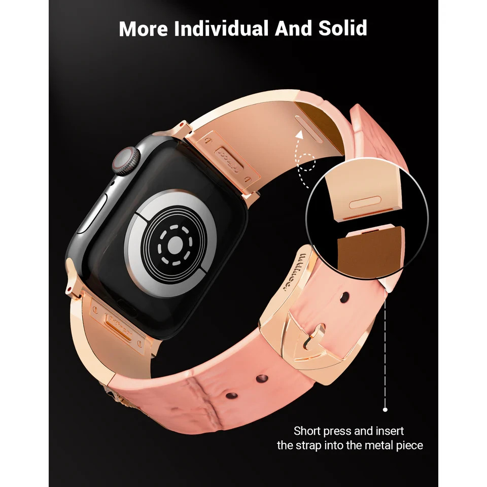 Artlincor Apple Watch Metal Leather Band Rose Gold/Pink