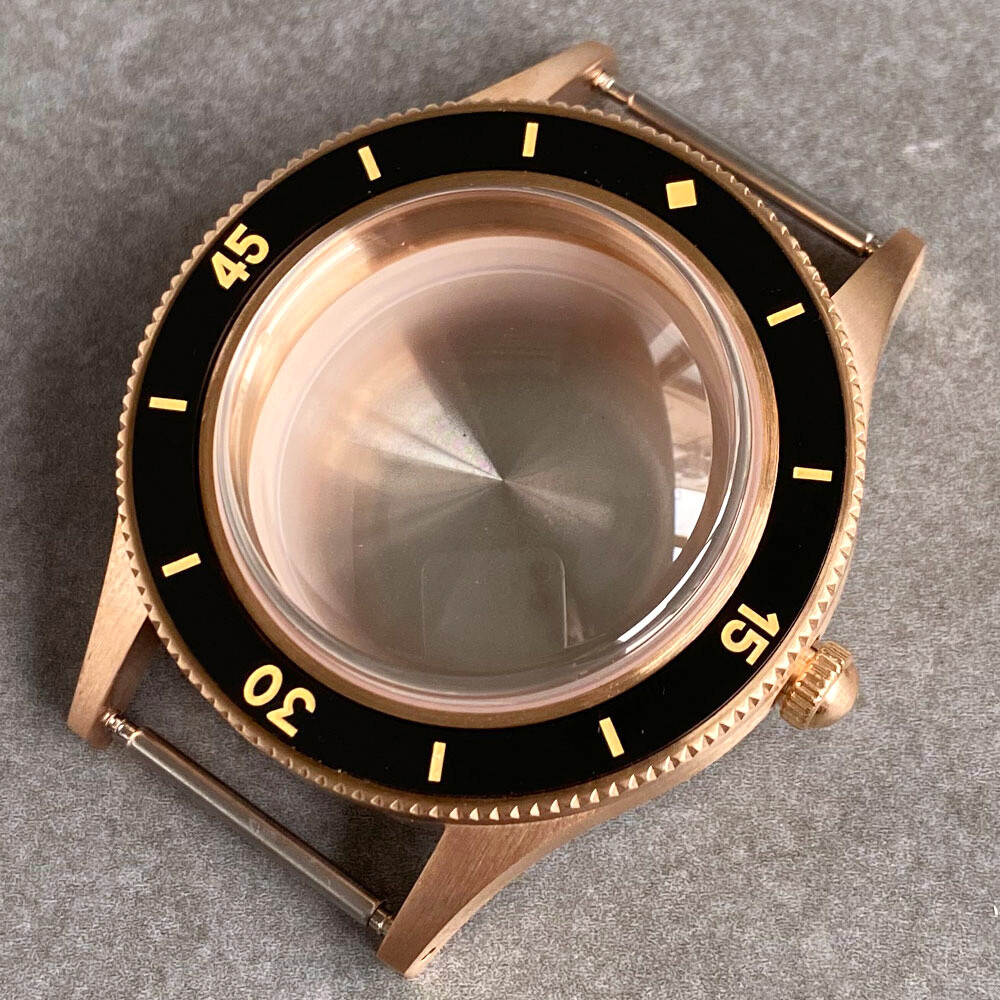 40mm Retro Cusn8 Bronze Watch Case Luminous Ceramic Bezel fit NH35 ETA2824 Move