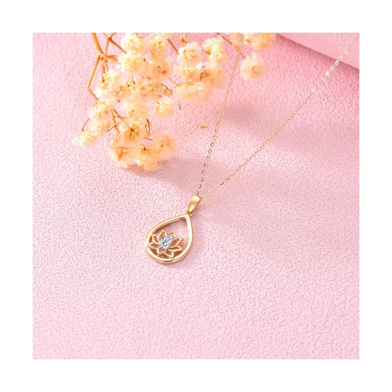 SISGEM 14k Gold Lotus Flower Necklaces for Women, 14 Karat Gold Jewelry Prese…