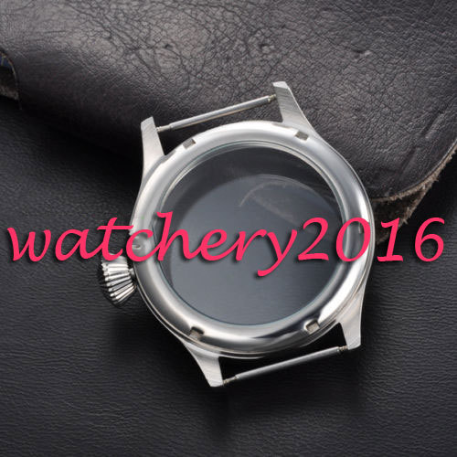Brushed 43mm sterile steel Watch CASE sapphire glass fit 6498 6497 movement