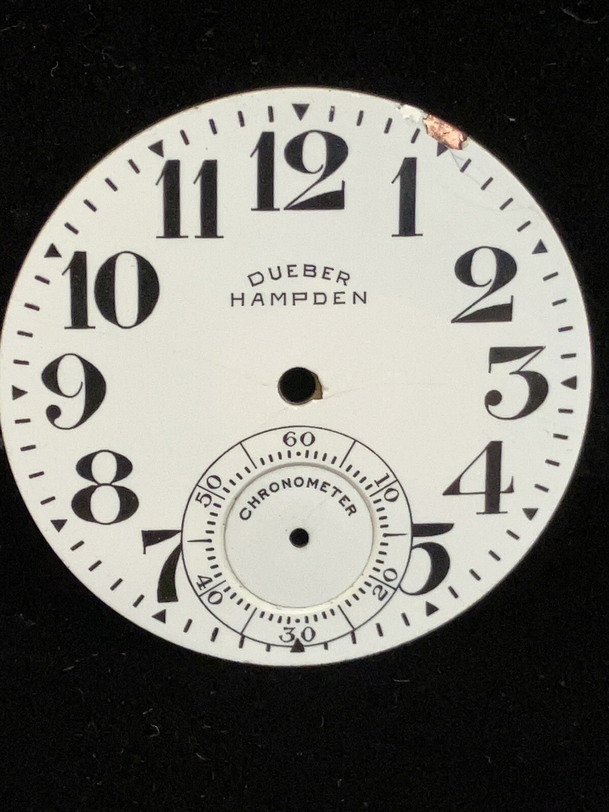 VINTAGE RARE DUEBER HAMPDEN POCKET WATCH DIAL 41MM ENAMEL-SUNK SUB SECONDS
