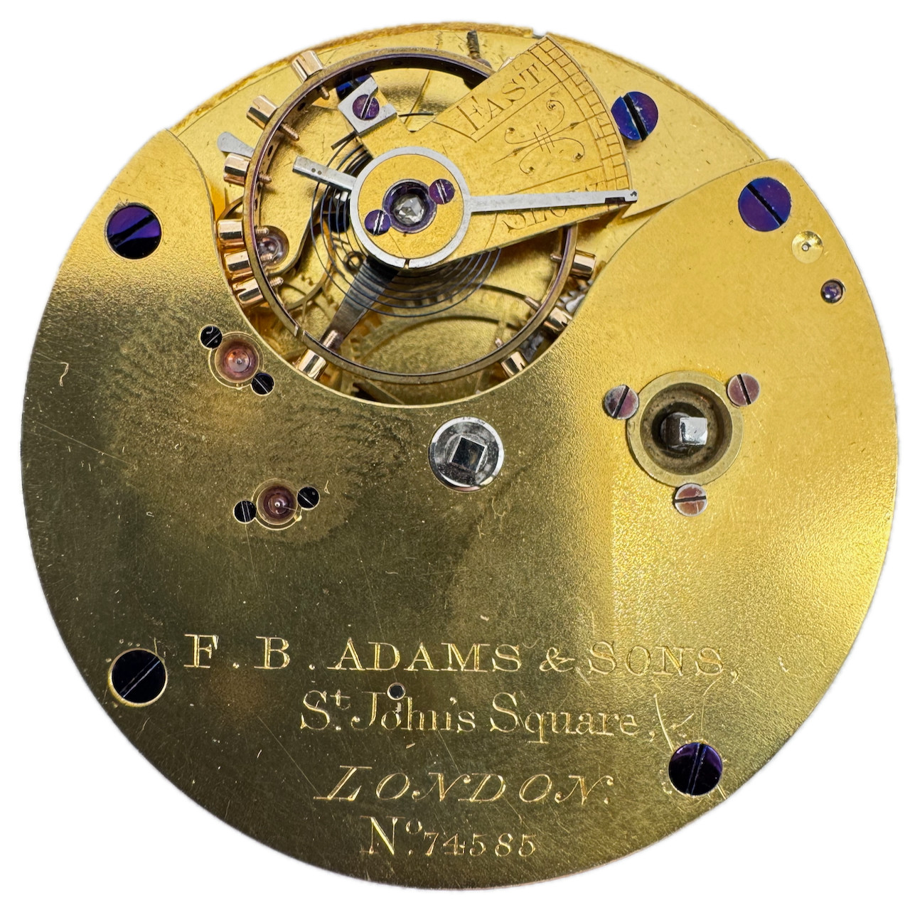 Antique 46mm F.B. Adams & Sons Key Cylinder Escapement Pocket Watch Movement