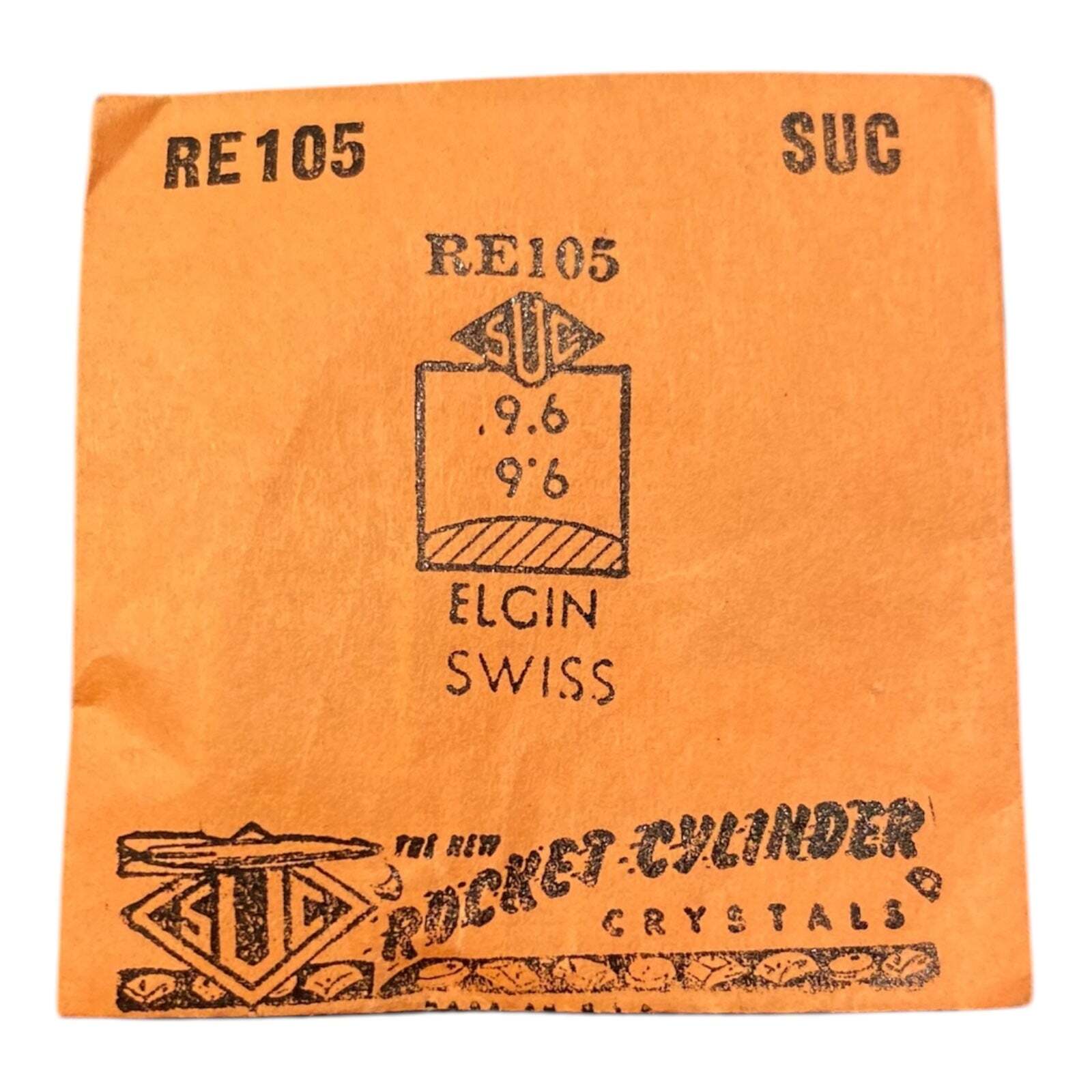 SUC RE105 RE 105 Watch Crystal 9.6×9.6 mm NOS Part Rocket Cylinder Elgin