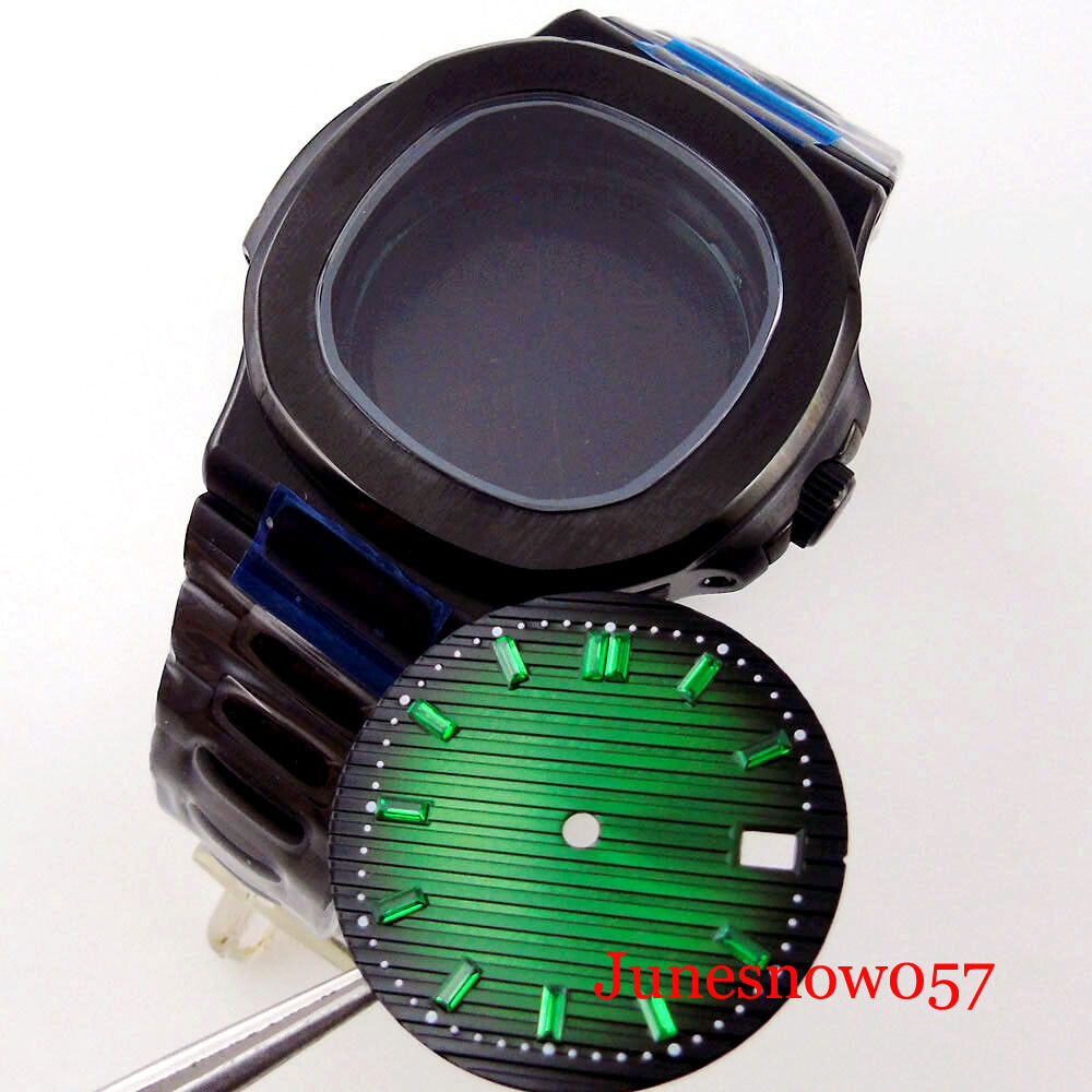 Square 40mm Black PVD Case With Watch Dial Fit NH35A NH36A NH34A Sapphire Glass
