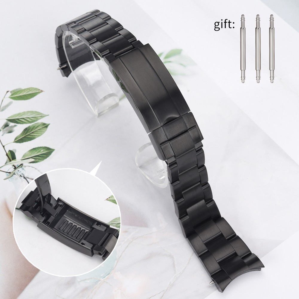 20MM Oyster Metal Watch Band Strap Folding Clasp Stainless Curved Bracelet Wrist