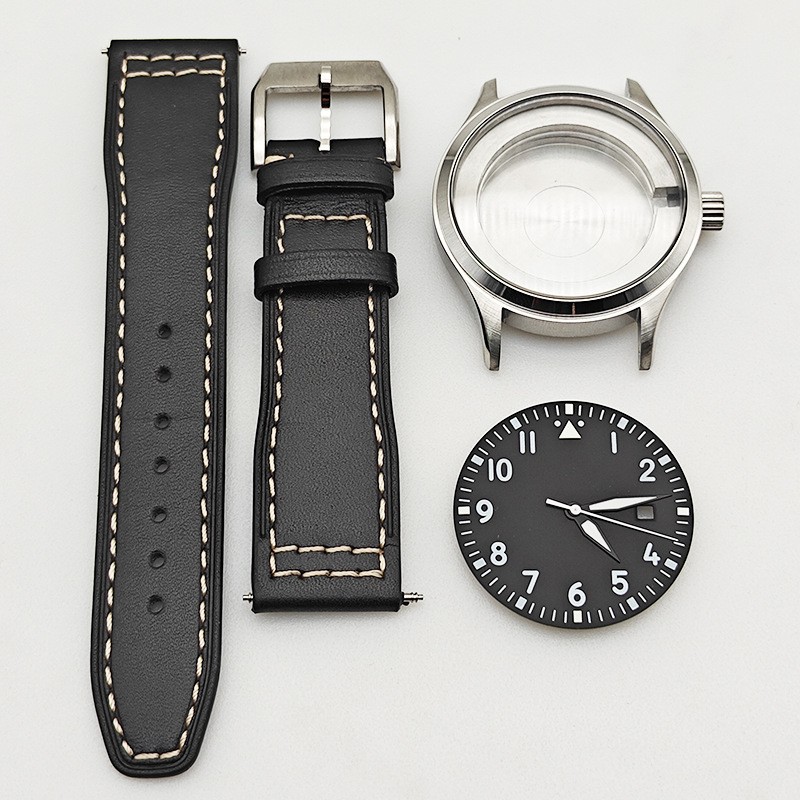 40MM Steel Watch Case & Dial & Hands & Strap Pilot Series Fits ETA 8215 2813 DIY