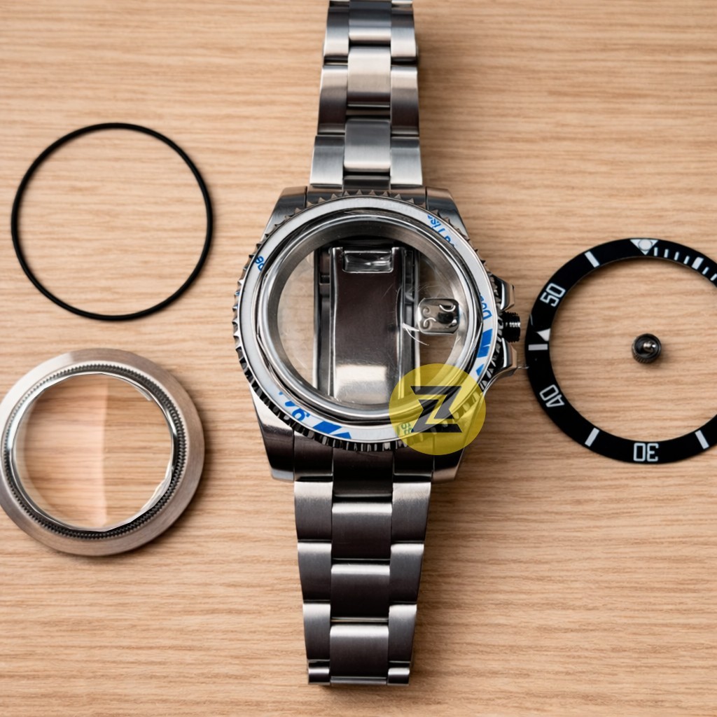 40mm Stainless Steel Watch Mod Case & Bracelet Kit Black Ceramic Bezel NH35 NH36