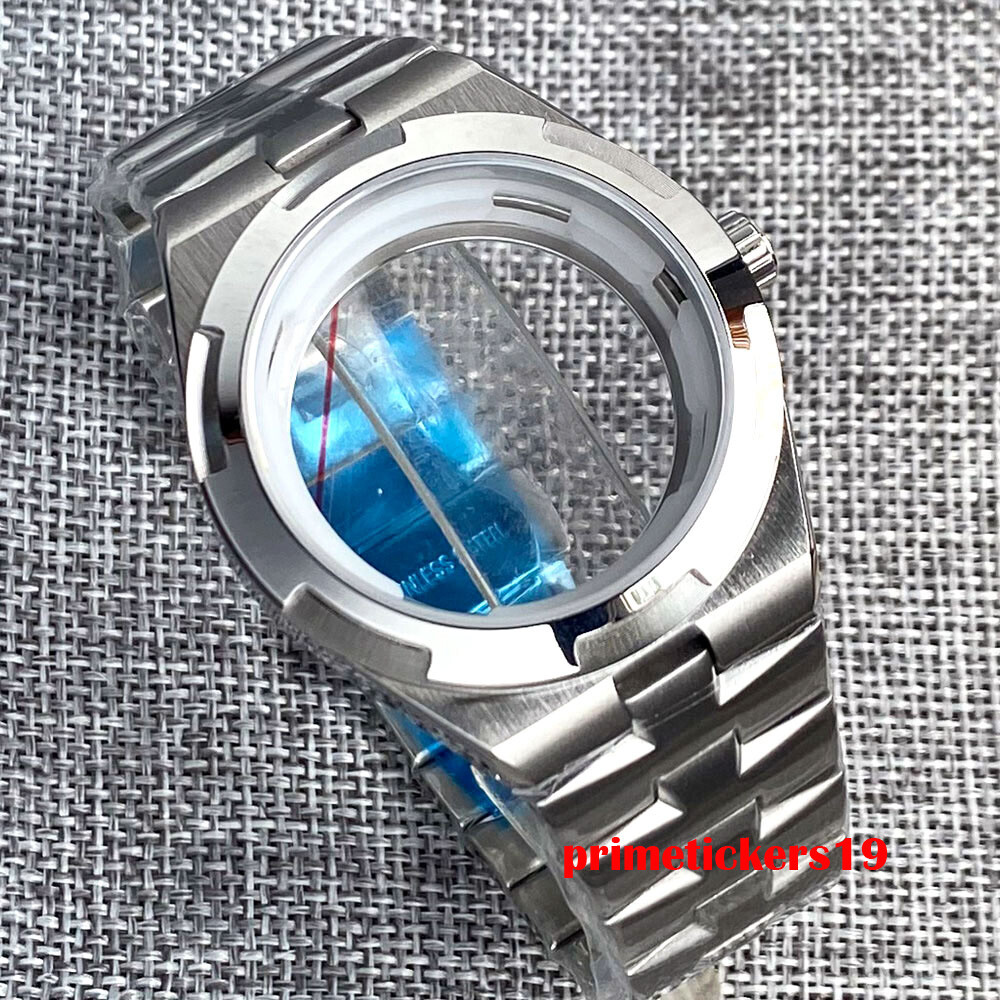 41mm Watch Case Transparent Back Bracelet Sapphire 33mm Dial Hands Fit NH35 Movt