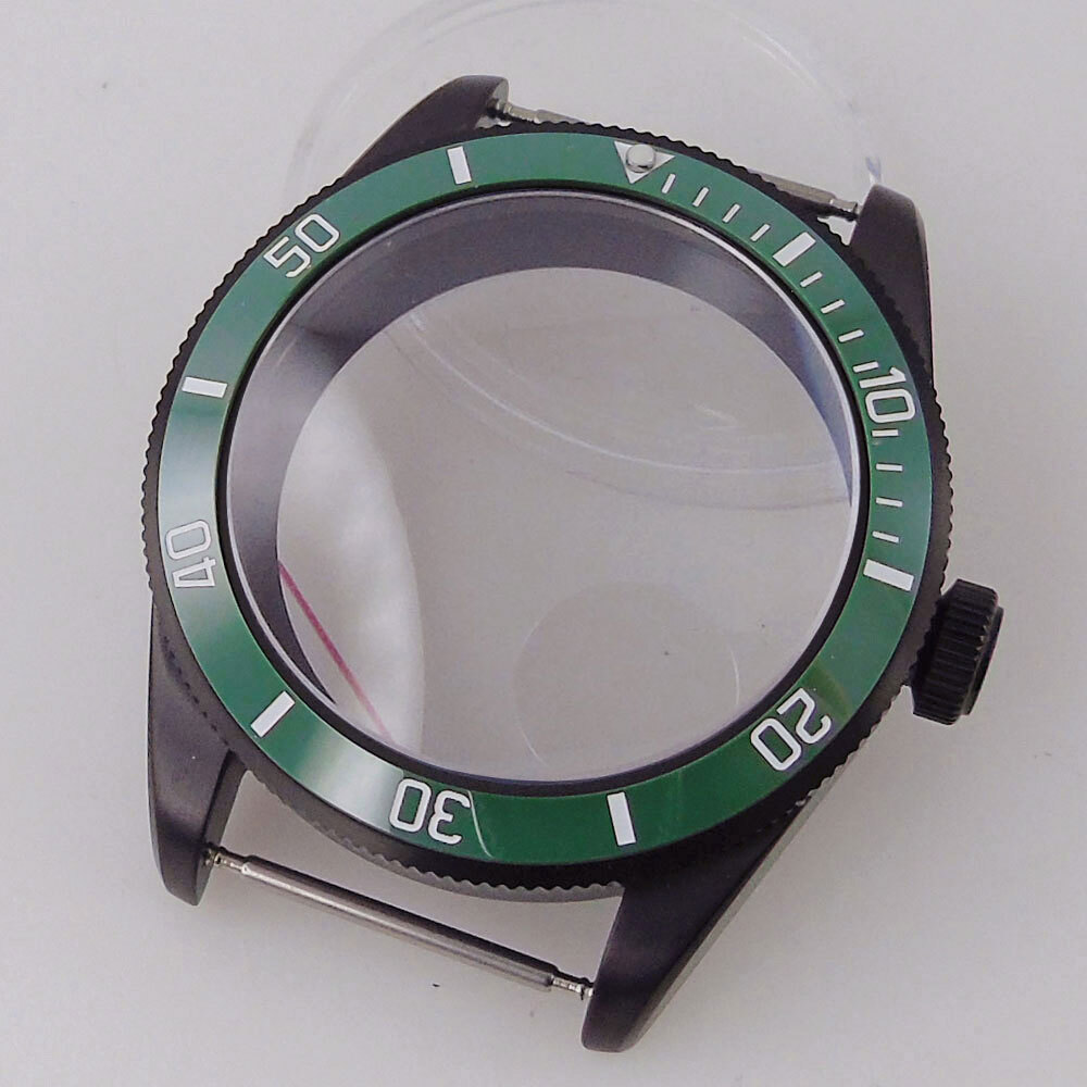 39mm Black PVD Sterile Men Watch Case Domed Sapphire Glass Fit Auto NH35A PT5000