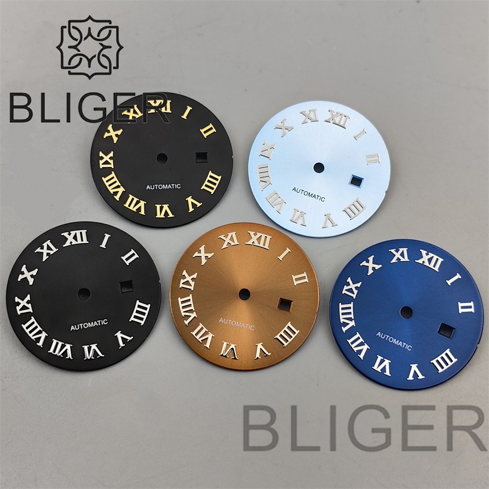 24.5mm Roman Numerals Sun Pattern Watch Dial Date Fit NH05 06 Movement