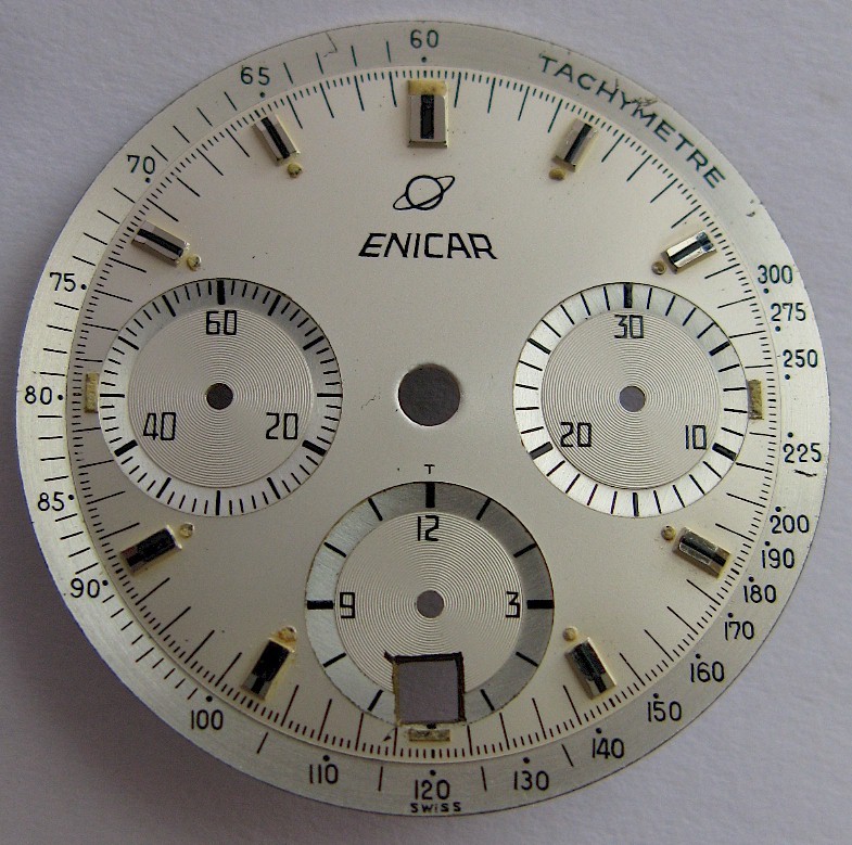 Watch Dial Enicar with calendar fit valjoux movement diameter 31.1 millimeters