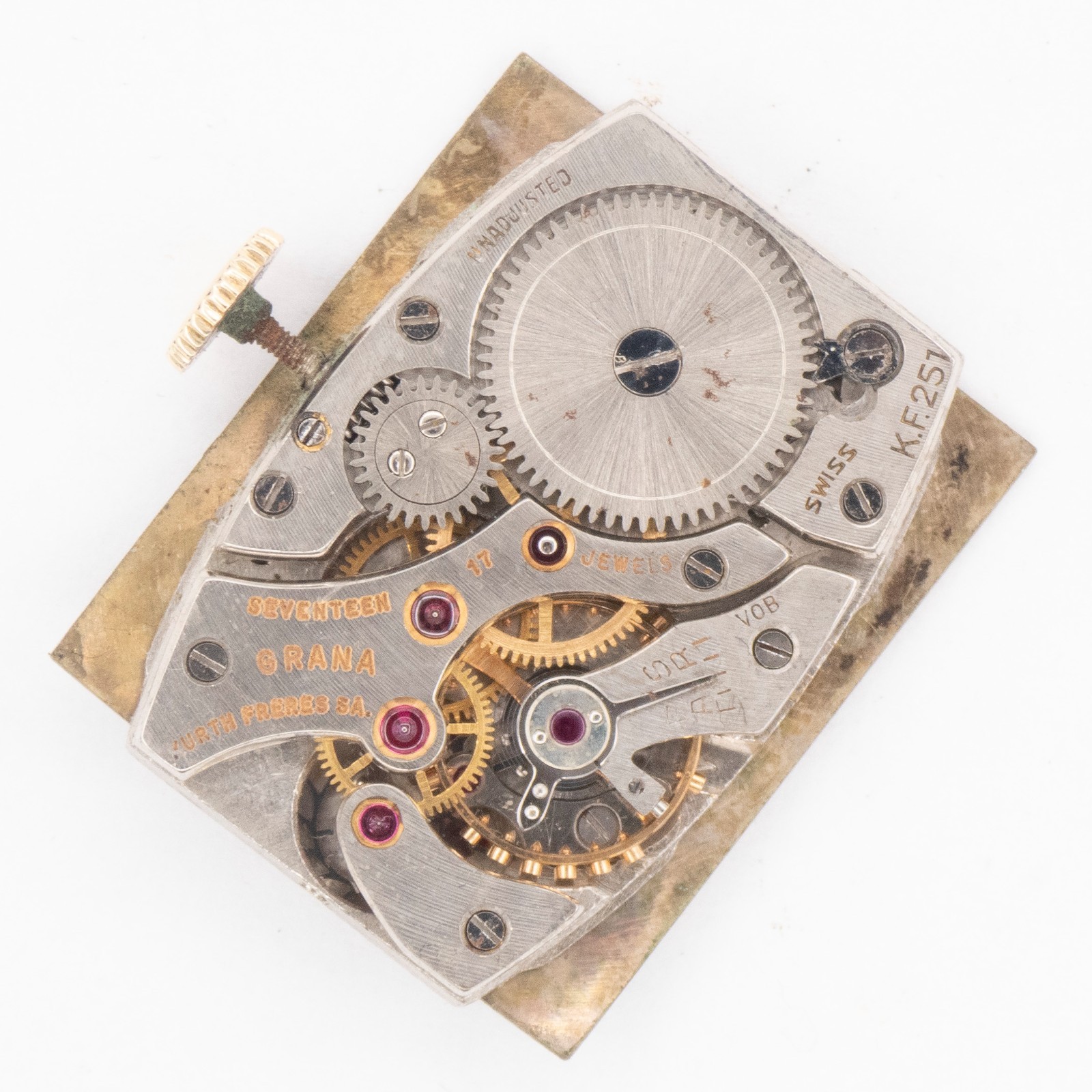 Vintage Grana / Kurth Freres Cal. 251 17-Jewel Wristwatch Movement, Keeps Time