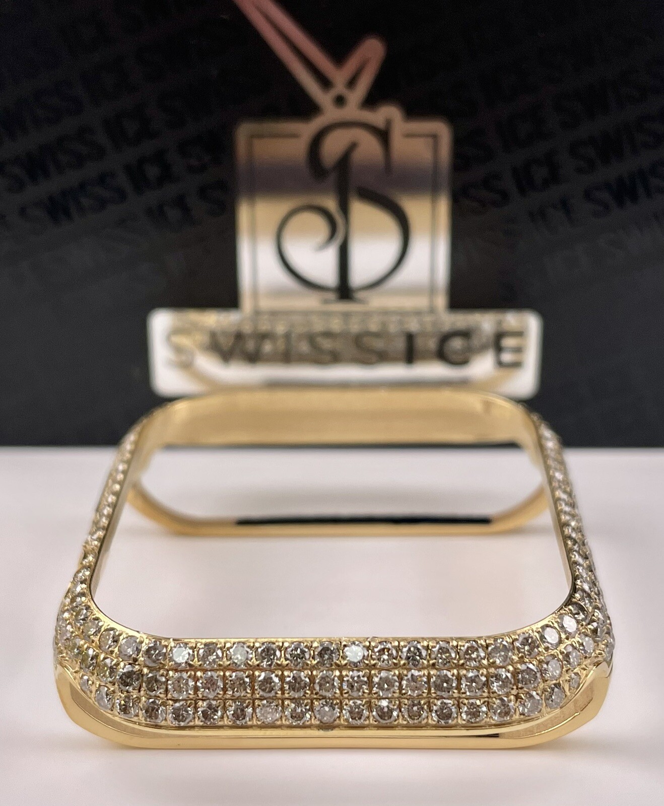 Custom Yellow Gold Plated 4.5ct Genuine Diamonds Bezel/Case For Apple Watch 44mm
