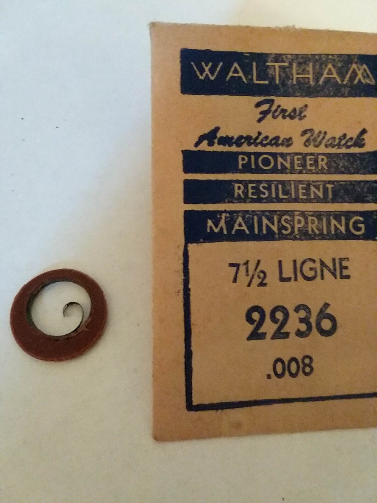 Waltham Pocket Watch Mainspring 7 1/2 Ligne No 2236 .008 Pioneer Resilient