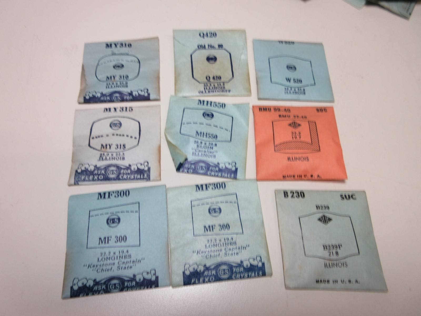 LOT OF G.S SUC MENS ILLINOIS WATCH CRYSTALS ASSORTED NEW OLD STOCK FLEXO #213