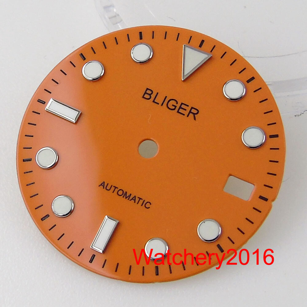 29mm Bliger Blue Orange Yellow Watch Dial Fit NH35A Movement Date Window Parts
