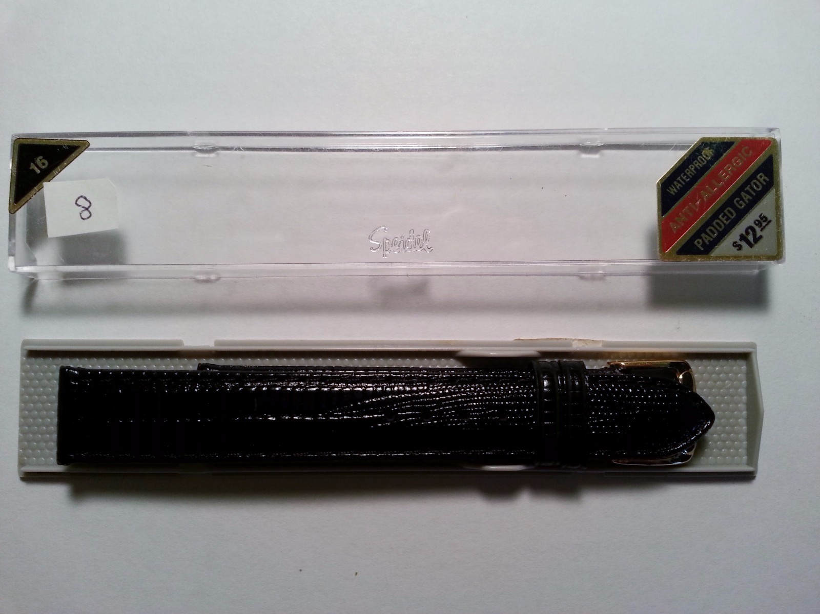Speidel Leather Gator Style Watch Band Black 16 mm Mens New In Box Vintage