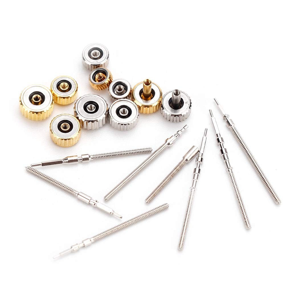 Stainless Steel Watch Crown & Stem Set – Assorted Repair Tool Kit with Storage B