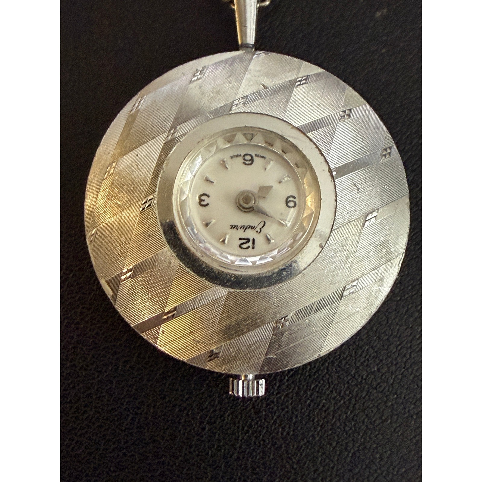 Vintage Watch Necklace Signed Endura Silver Tone READ